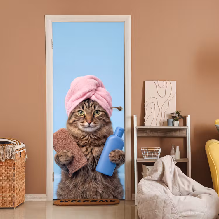 Kat - Handdoek - Washand - Zeep deurposter klein -sfeer1