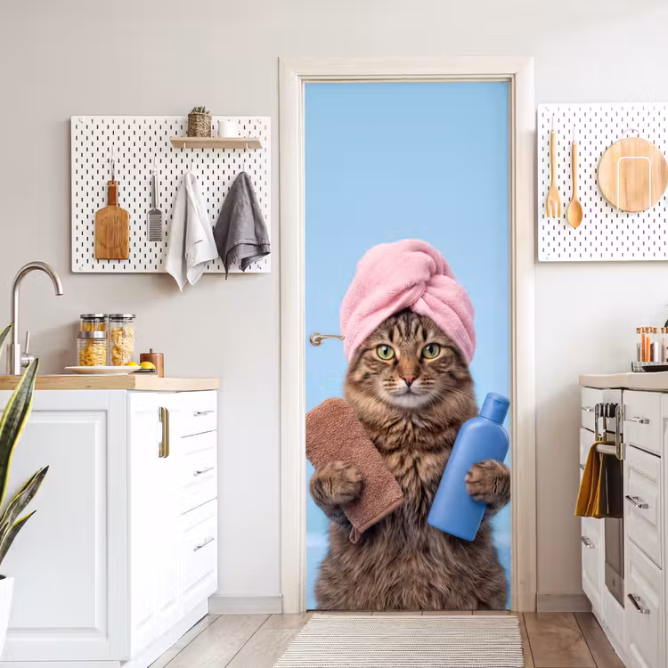 Kat - Handdoek - Washand - Zeep deurposter klein -sfeer5
