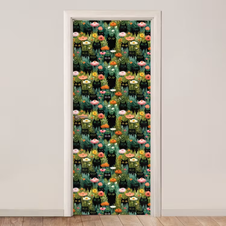 Katten - Bloemen - Kleurrijk deurposter klein 289 -3d_beige