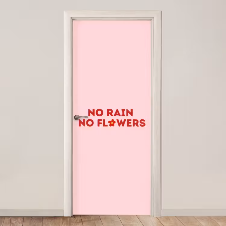 No rain no flowers - Minimalistisch - Roze - Bloem deurposter klein -3d_beige