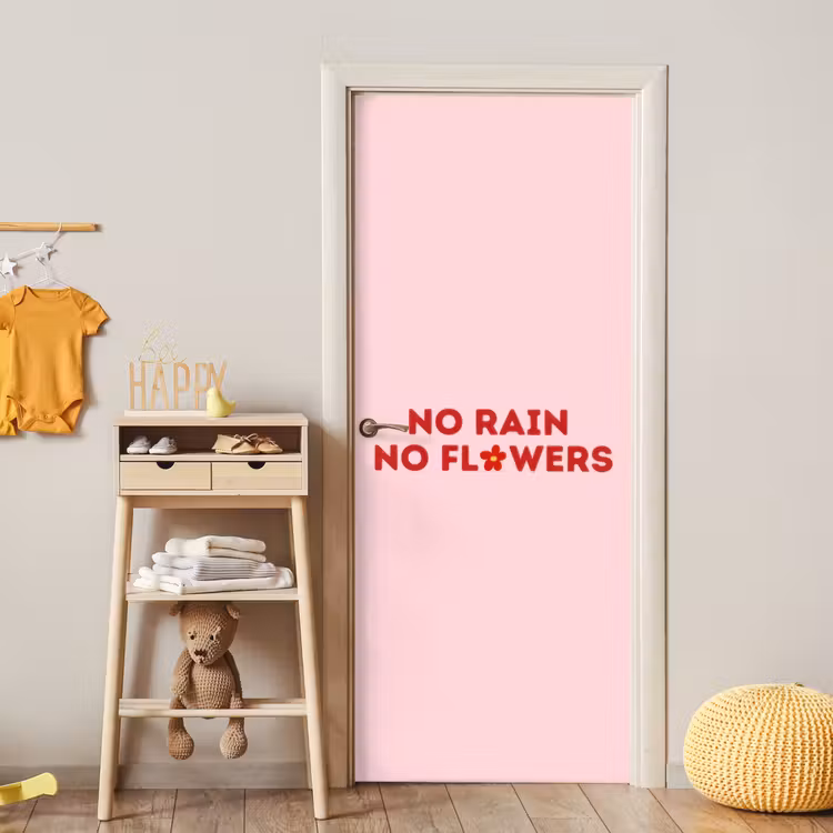 No rain no flowers - Minimalistisch - Roze - Bloem deurposter klein -sfeer4