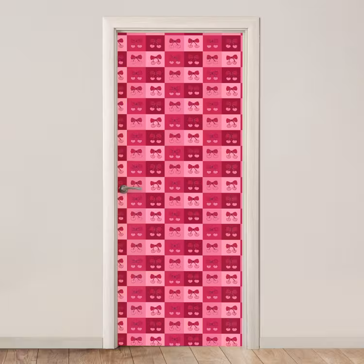Kersen - Strikjes - Speels - Roze - Bordeaux deurposter klein 289 -3d_beige