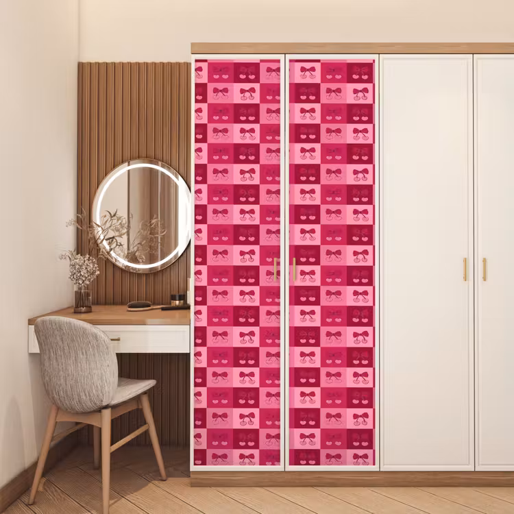 Kersen - Strikjes - Speels - Roze - Bordeaux deurposter klein 289 -sfeer3