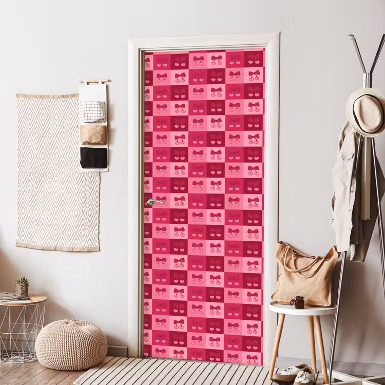 Kersen - Strikjes - Speels - Roze - Bordeaux deurposter klein 289 -sfeer6