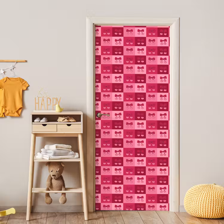 Kersen - Strikjes - Speels - Roze - Bordeaux deurposter klein 289 -sfeer4
