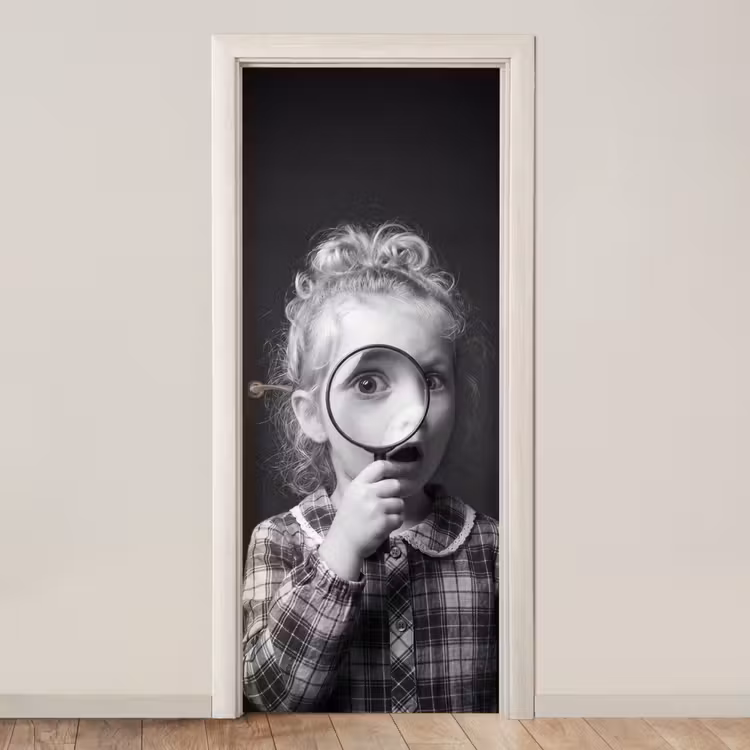 Kind - Vergrootglas - Portret - Zwart-wit deurposter klein -3d_beige