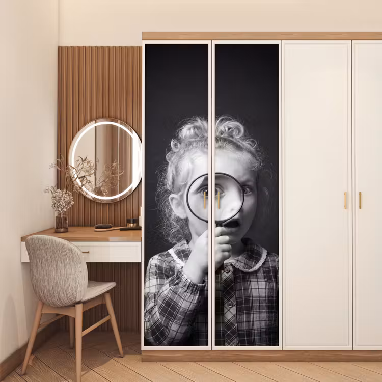 Kind - Vergrootglas - Portret - Zwart-wit deurposter klein -sfeer3