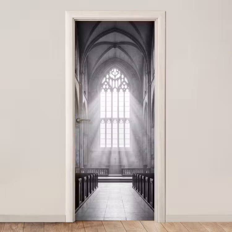Kerk - Interieur - Lichtstralen - Architectuur - Klassiek deurposter klein -3d_beige