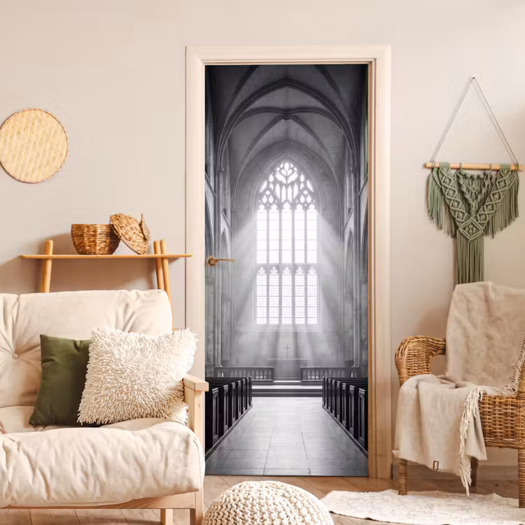 Kerk - Interieur - Lichtstralen - Architectuur - Klassiek deurposter klein -sfeer2