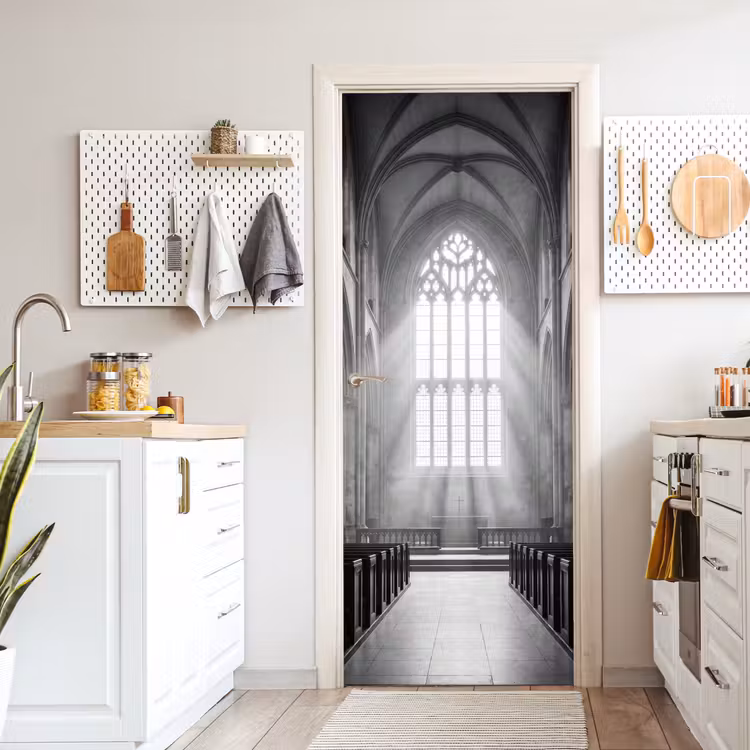 Kerk - Interieur - Lichtstralen - Architectuur - Klassiek deurposter klein -sfeer5