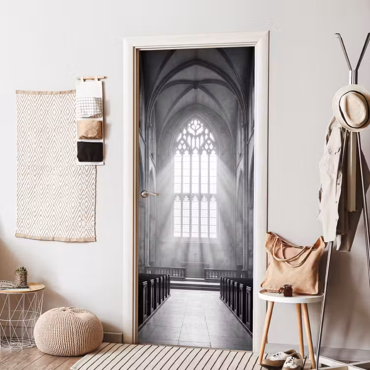 Kerk - Interieur - Lichtstralen - Architectuur - Klassiek deurposter klein -sfeer6