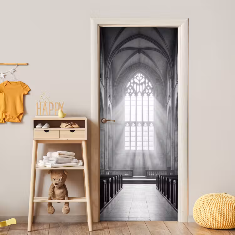 Kerk - Interieur - Lichtstralen - Architectuur - Klassiek deurposter klein -sfeer4
