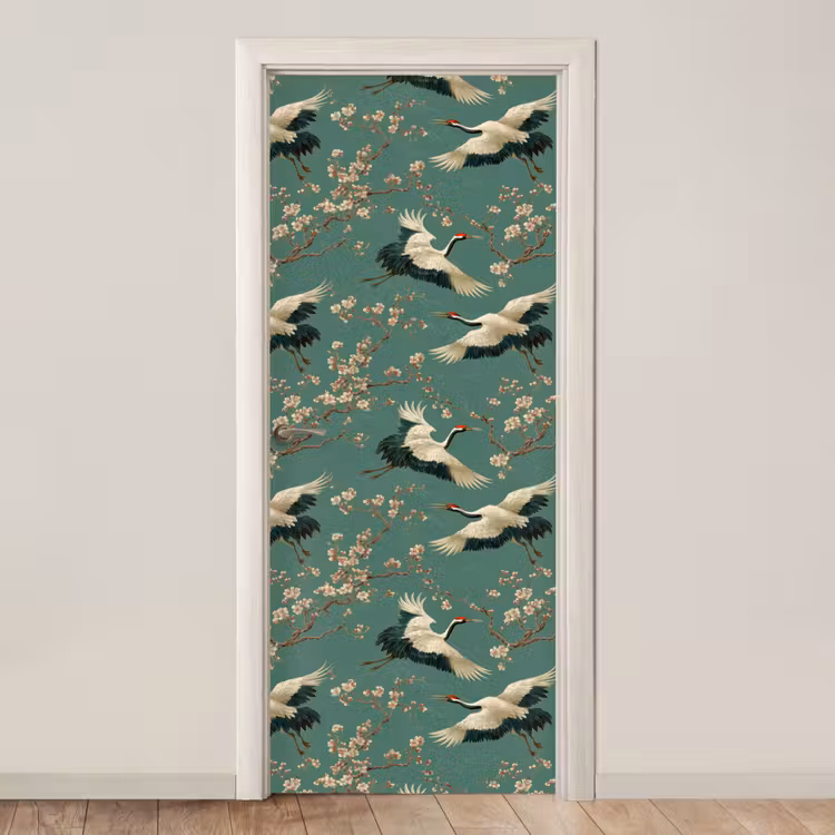 Kersenbloesem - Kraamvogels - Groen deurposter klein 289 -3d_beige