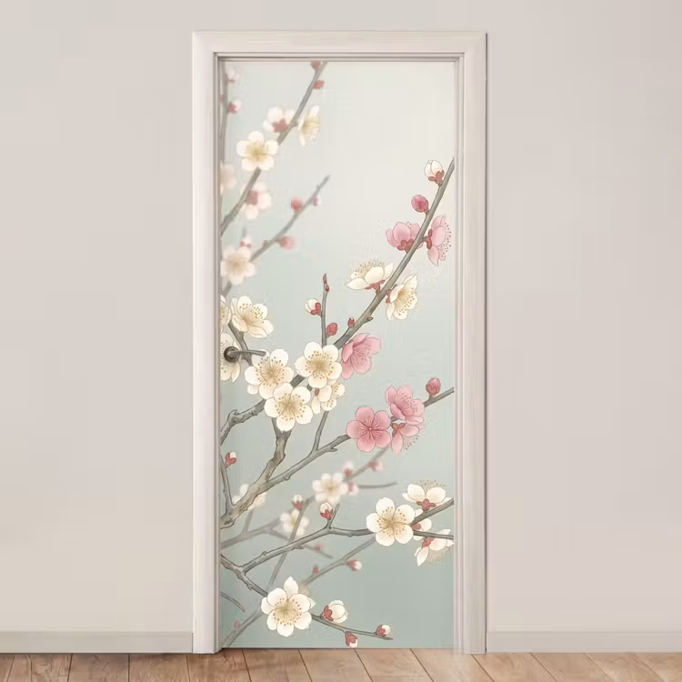 Kersen - Bloesem - Groen deurposter klein -3d_beige