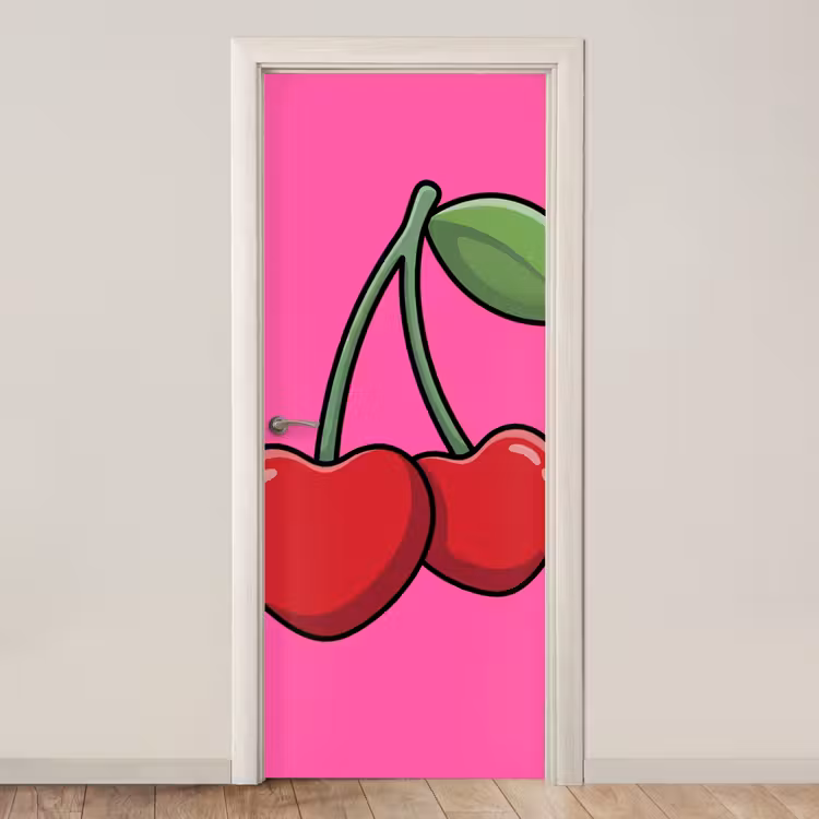 Kers - Roze - Fruit deurposter klein -3d_beige