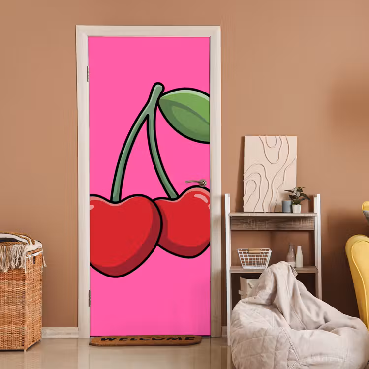 Kers - Roze - Fruit deurposter klein -sfeer1