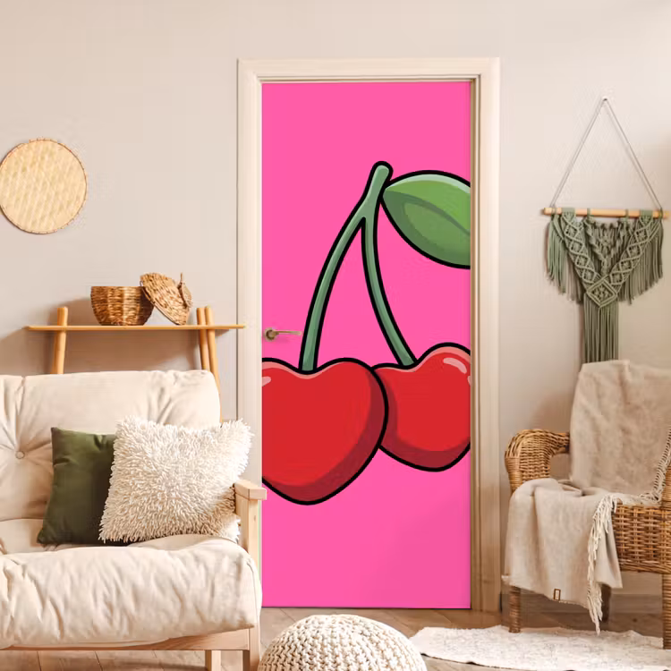 Kers - Roze - Fruit deurposter klein -sfeer2