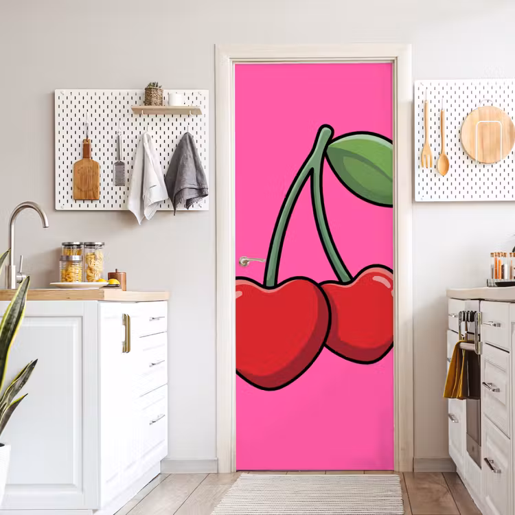 Kers - Roze - Fruit deurposter klein -sfeer5