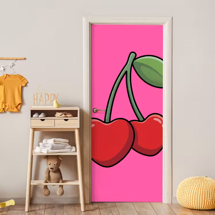 Kers - Roze - Fruit deurposter klein -sfeer4