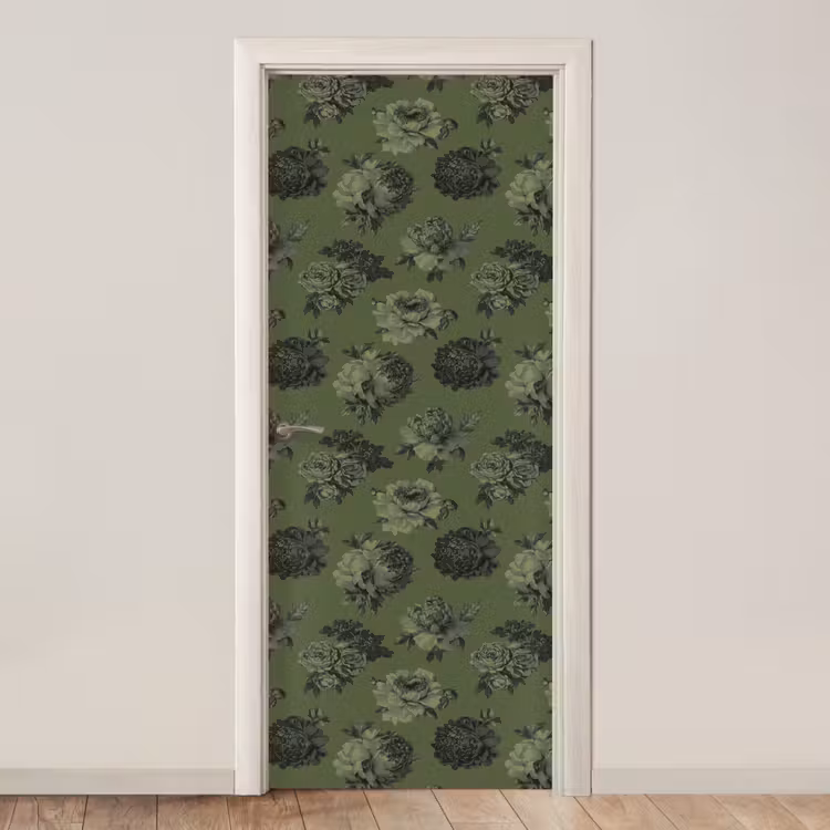 Klassiek - botanisch - olijfgroen - bloemen deurposter klein 289 -3d_beige