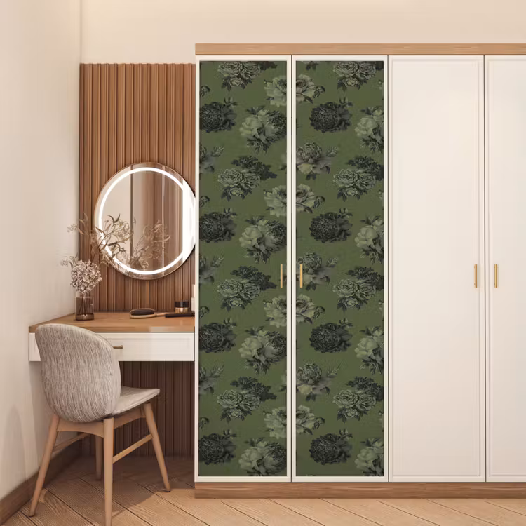 Klassiek - botanisch - olijfgroen - bloemen deurposter klein 289 -sfeer3