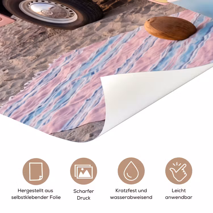 Busje - Strand - Surfplank - Zomer - Roze deurposter klein -tcloseup_DE