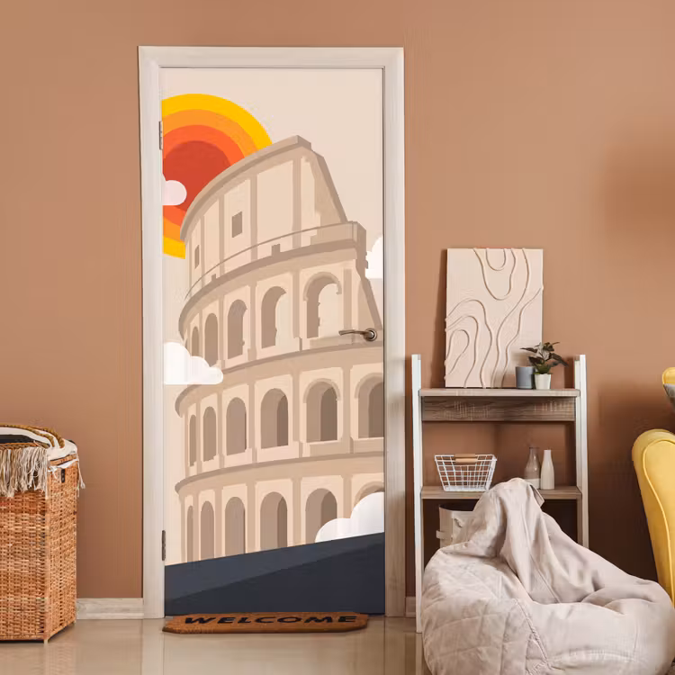 Colosseum - Zonsopgang - Rome - Architectuur - Beige deurposter klein -sfeer1