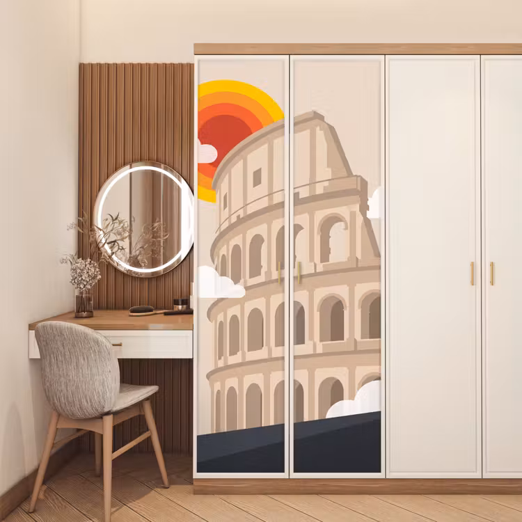 Colosseum - Zonsopgang - Rome - Architectuur - Beige deurposter klein -sfeer3