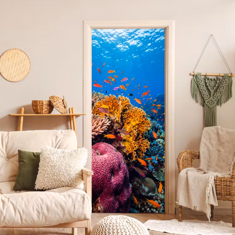 Koraal - Vissen - Oceaan - Natuur - Kleurrijk deurposter klein -sfeer2