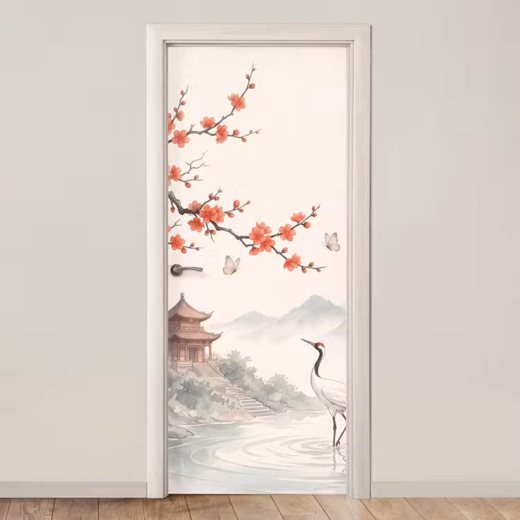 Kraanvogel - Azië - Klassiek deurposter klein -3d_beige