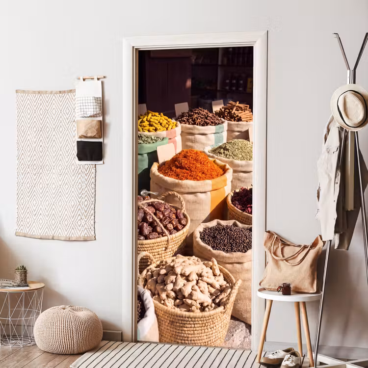 Türtapete - Kräuter – Markt – Farbenfroh - Kruiden - Markt - Kleurrijk deurposter klein