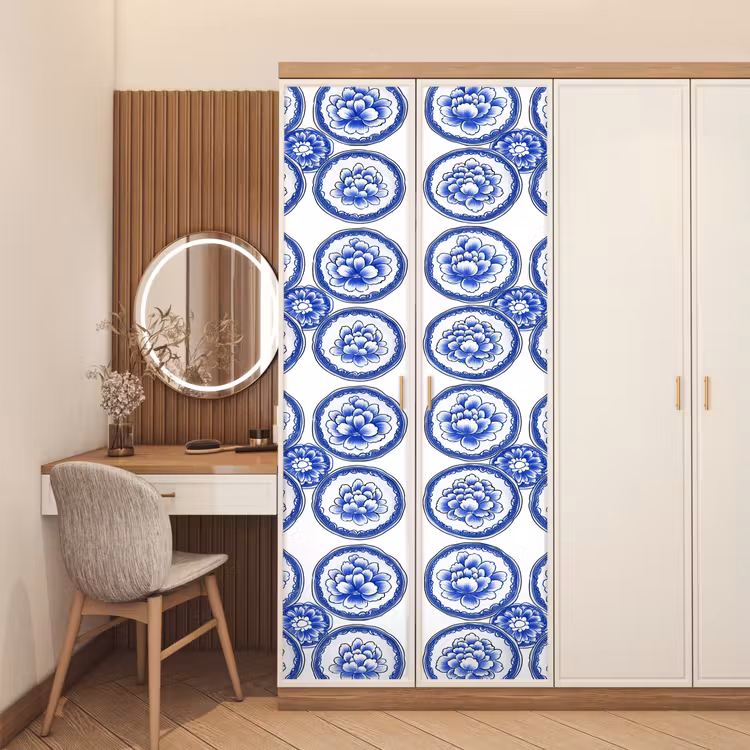 Cirkels - Bloemen - Blauw deurposter klein 289 -sfeer3