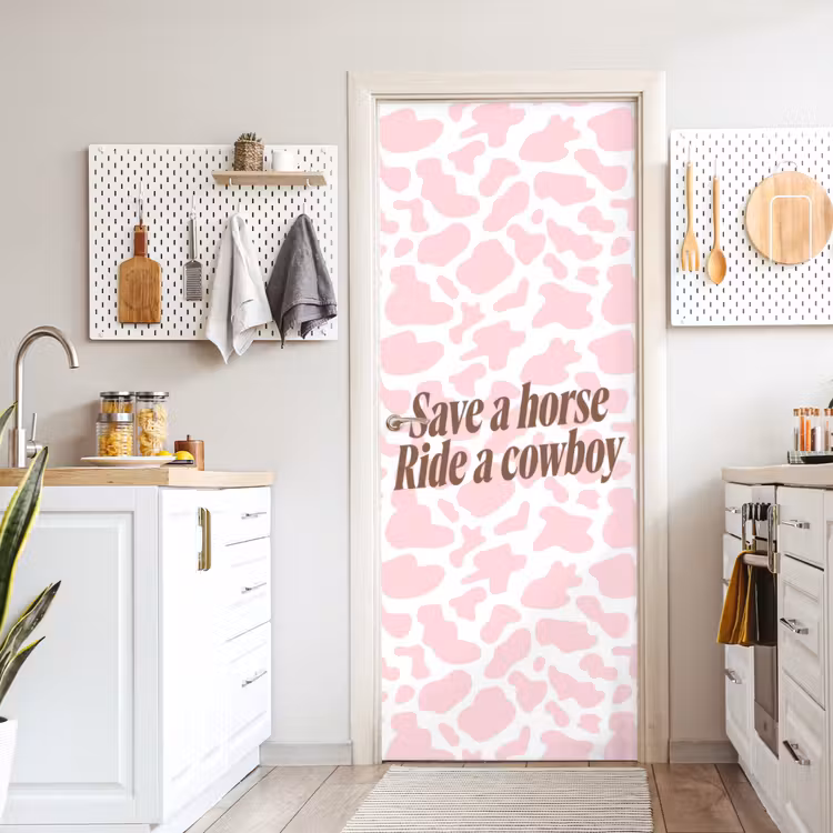Koeienprint - Roze - Cowboy - Horse deurposter klein -sfeer5
