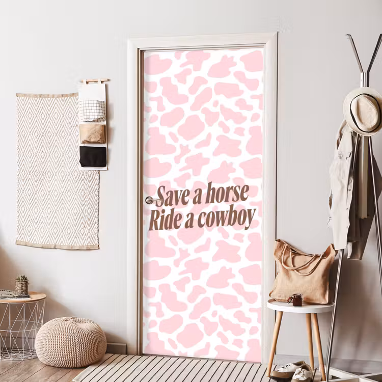 Koeienprint - Roze - Cowboy - Horse deurposter klein -sfeer6