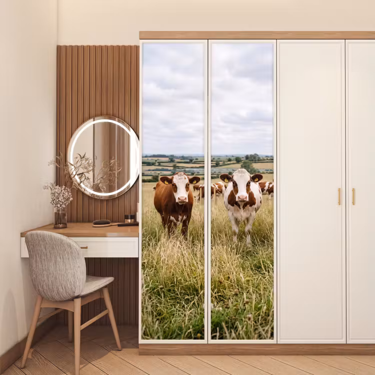 Koeien - Portret - Weide - Boerderij - Nieuwsgierig deurposter klein -sfeer3