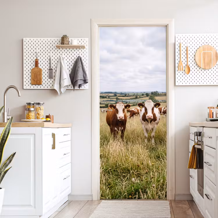 Koeien - Portret - Weide - Boerderij - Nieuwsgierig deurposter klein -sfeer5