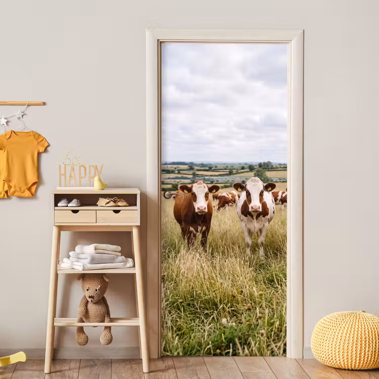 Koeien - Portret - Weide - Boerderij - Nieuwsgierig deurposter klein -sfeer4