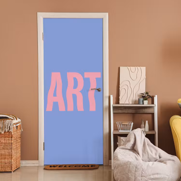 Art - Roze - Blauw deurposter klein -sfeer1