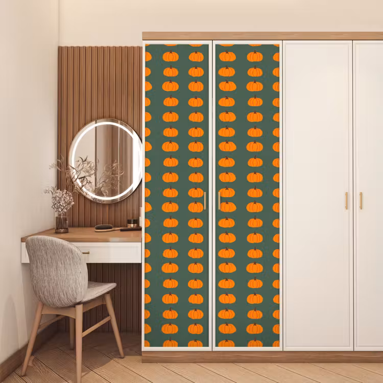 Pompoen - Patroon - Oranje deurposter klein 289 -sfeer3