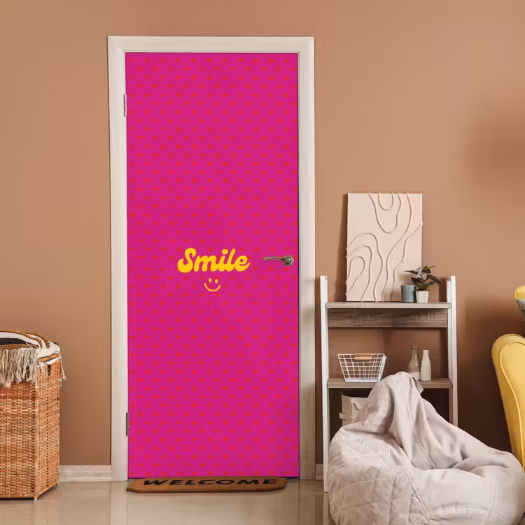 Smile - Stippen - Roze deurposter klein -sfeer1