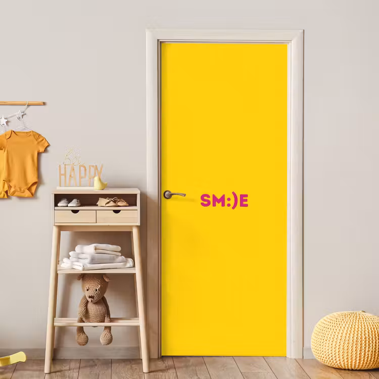 Smile - Roze - Geel deurposter klein -sfeer4