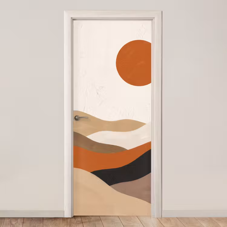 Landschap - Heuvels - Zon - Abstract - Oranje deurposter klein -3d_beige