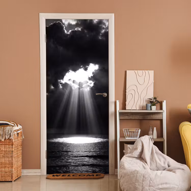 Licht - Wolken - Zee - Zwart-wit - Natuur deurposter klein -sfeer1