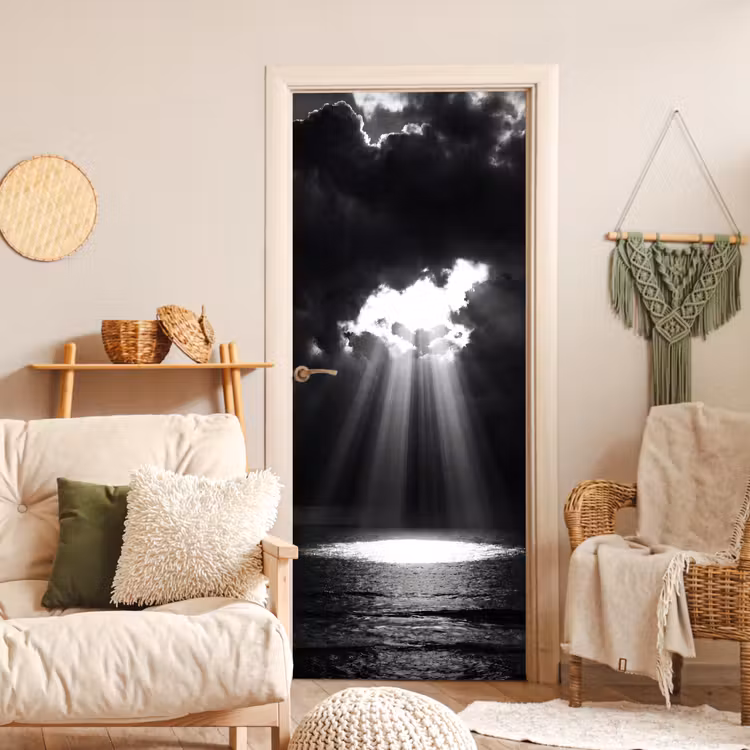 Licht - Wolken - Zee - Zwart-wit - Natuur deurposter klein -sfeer2