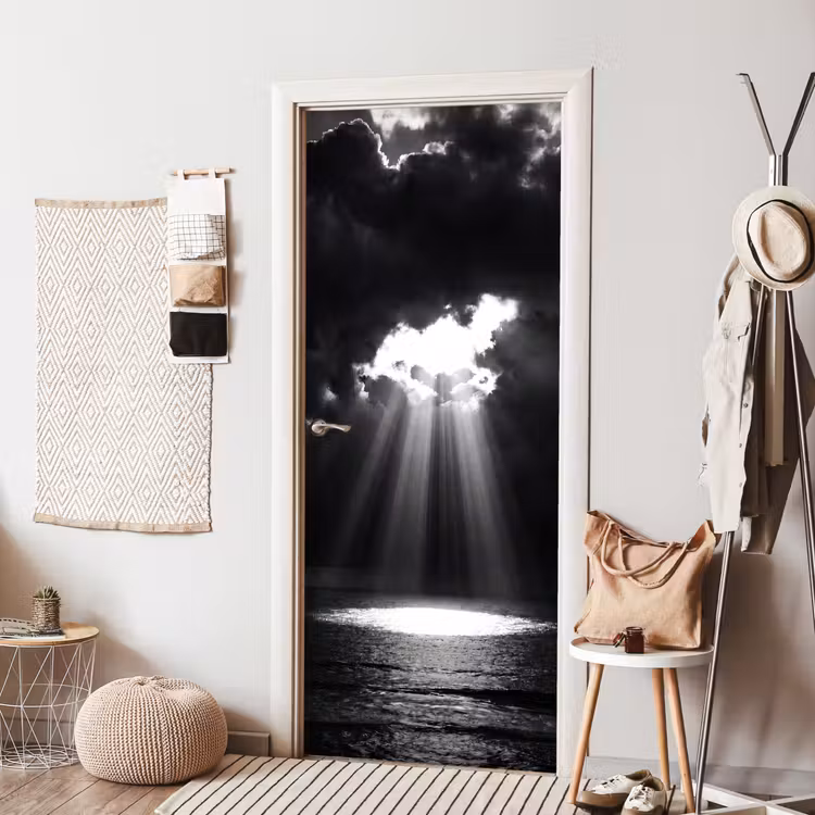 Licht - Wolken - Zee - Zwart-wit - Natuur deurposter klein -sfeer6