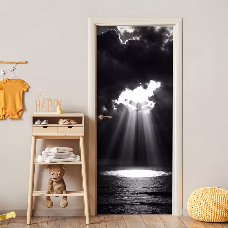 Licht - Wolken - Zee - Zwart-wit - Natuur deurposter klein -sfeer4