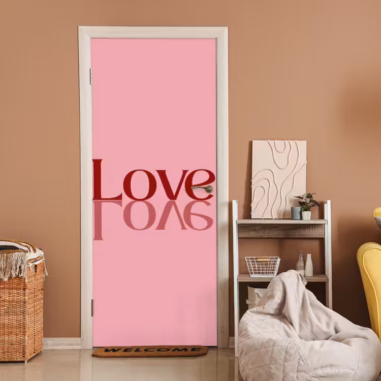 Love - Roze - Spiegeling deurposter klein -sfeer1