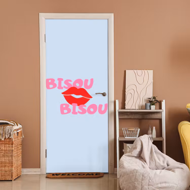 Lippen - Bisou - Blauw deurposter klein -sfeer1