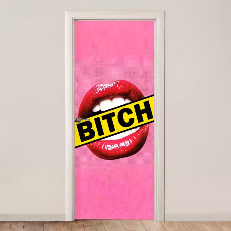 Lippen - Tekst - Kleurrijk deurposter klein -3d_beige