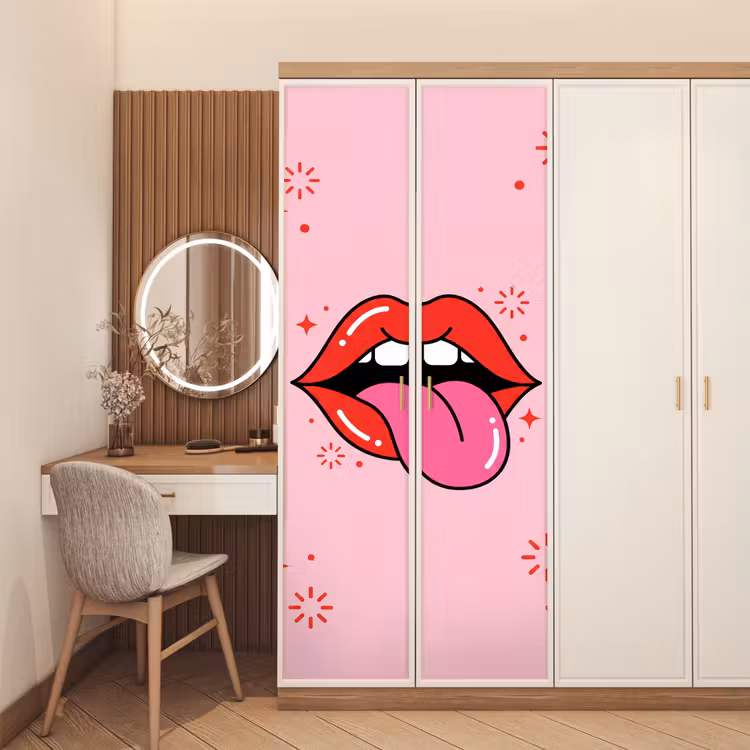Lippen - Tong - Pop-art - Kleurrijk - Roze deurposter klein -sfeer3